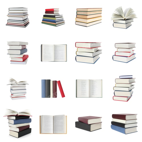 Preview: Collage of different books isolated on white