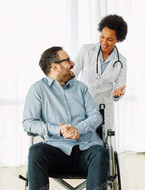 Preview: disability wheelchair doctor patient hospital medical disabled man handicap nurse handicapped