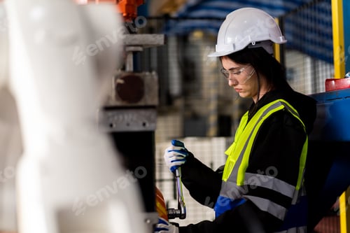 Preview: A team engineers meeting to inspect computer-controlled steel welding robots.