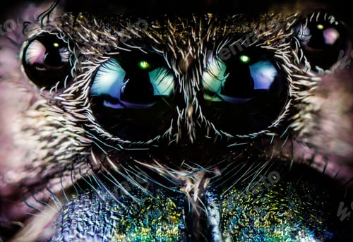 Preview: Extreme close up of the eyes of a jumping spider, true macro photography