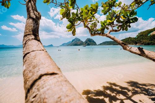 Preview: Corong Corong Beach, El Nido, Palawan, Philippines. Landscape of mountain coastline and ocean bay