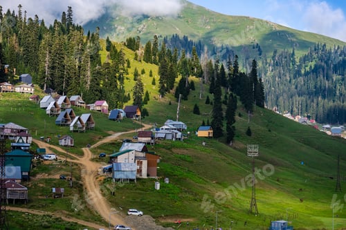 Preview: Old houses of Bakhmaro resort in georgian region Guria