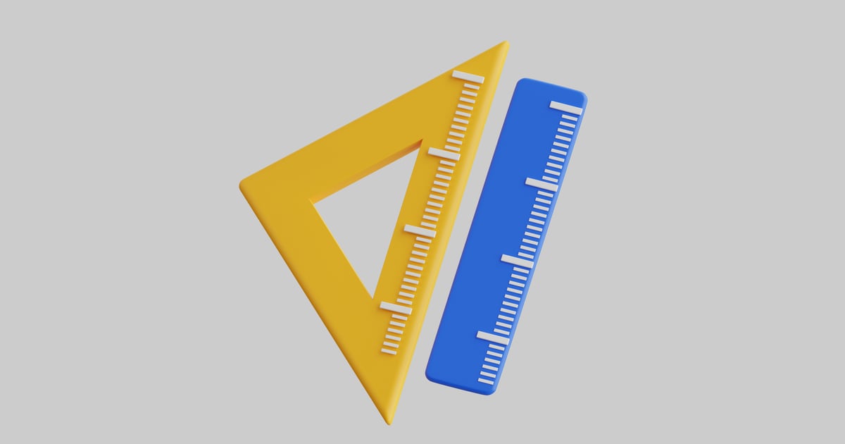 Blue ruler and yellow triangle 3D, Incl. Blue & drafting - Envato
