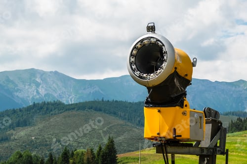 Preview: Snow cannon in mountains. Snow gun for making artificial snow