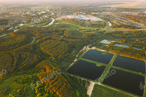 Preview: Aerial View Retention Basins, Wet Pond, Wet Detention Basin Or Stormwater Management Pond, Is An