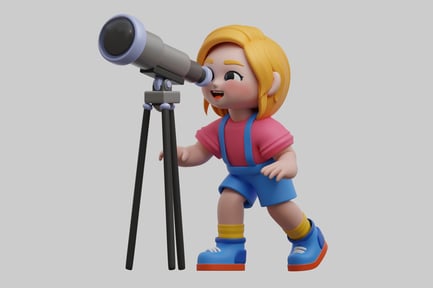 Preview: Cartoon girl with telescope toy