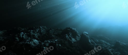Preview: Rugged Landscape Terrain Underwater Dark Scene.