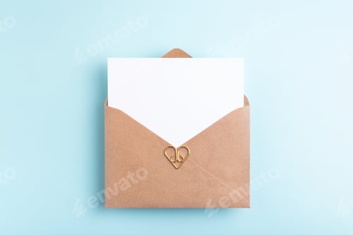 Preview: White paper card in kraft envelope.