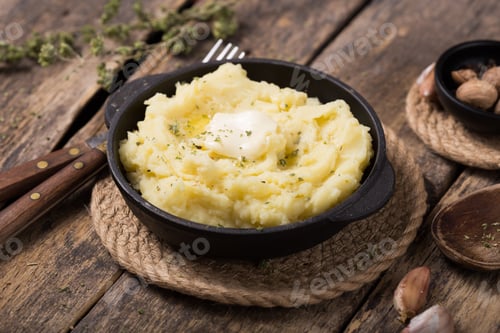 Preview: Fresh homemade creamy mashed potato or potato puree in pan