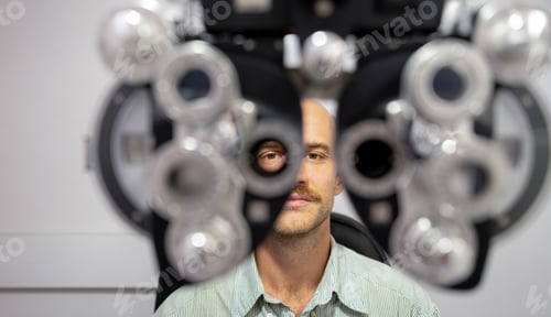 Preview: Young man checking his eyes to make glasses.