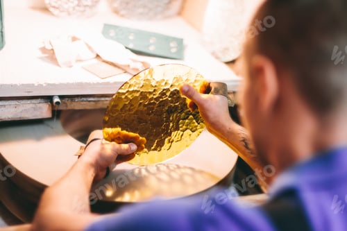 Preview: Glazier woman worker polishing glass in workshop. Industry