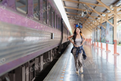 Preview: Tourist walking on train station platform after arriving by train