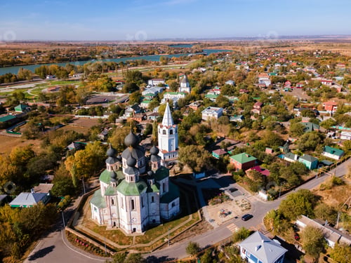 Preview: View of center of Starocherkassk city from the drone