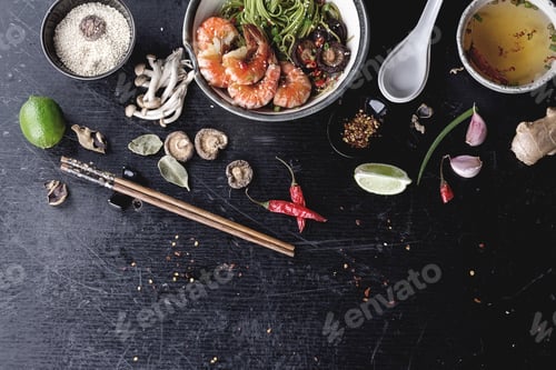 Preview: Green tea soba noodles with shrimp