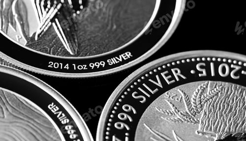 Close Up Silver Bullion Coins Black and White