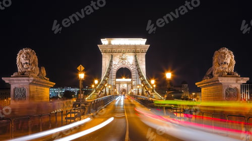 Preview: Traffic on Széchenyi Chain bridge over Danube river, Budapest city, Hungary.