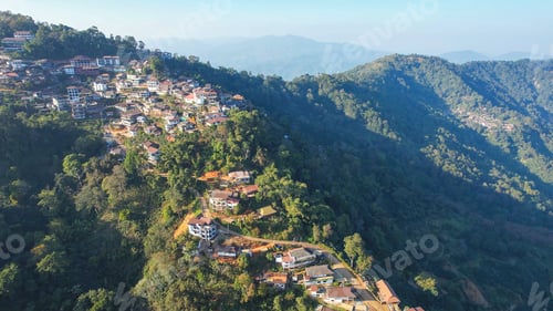Preview: Aerial view from drone of the rural village in the mountains