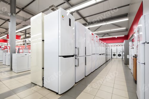 Preview: refrigerators and washing mashines in appliance store