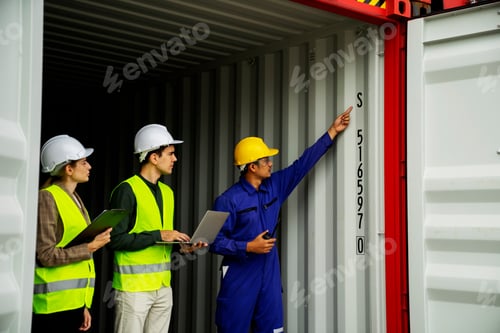Preview: Foreman engineer man control loading containers box from cargo freight ship for import export