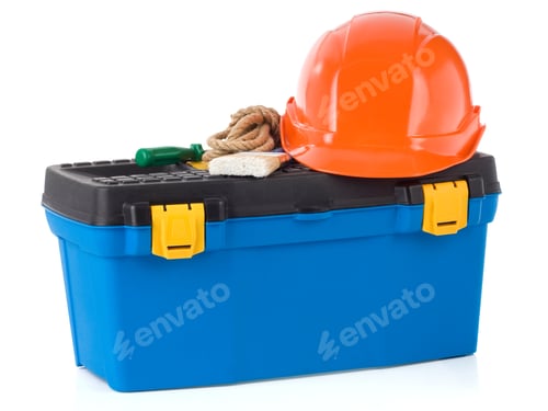 Preview: set of tools with box isolated on white