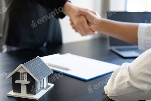 Preview: Asian businesswomen give dollars to sign home and real estate contracts and congratulate them for wo