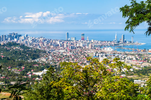 Preview: trees and Batumi city with suburb from Sameba hill
