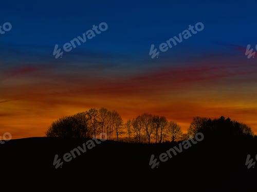 Preview: Silhouette of trees on a hill with a beautiful sky in the background