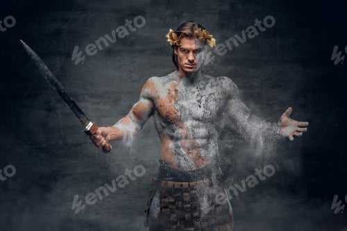 Preview: Ancient male athletic warrior with sword.