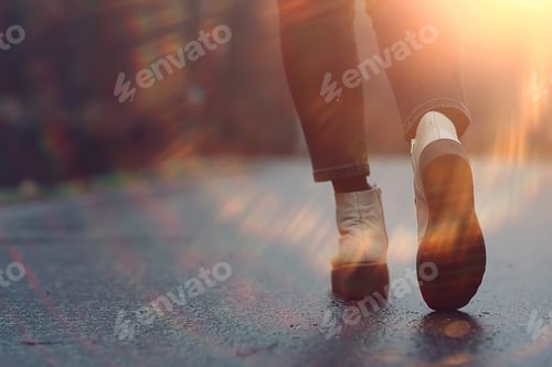 Preview: Feet In Winter Boots Walk In The Park, Abstract Seasonal Background, November Weather