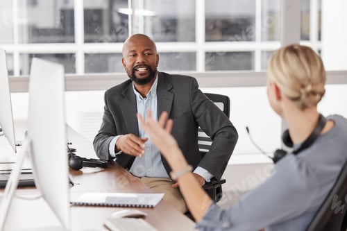 Preview: Call center, planning and business people for teamwork, collaboration and sales management, questio