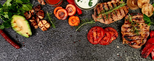 Preview: Banner with Steak pork grill with a variety of grilled vegetables