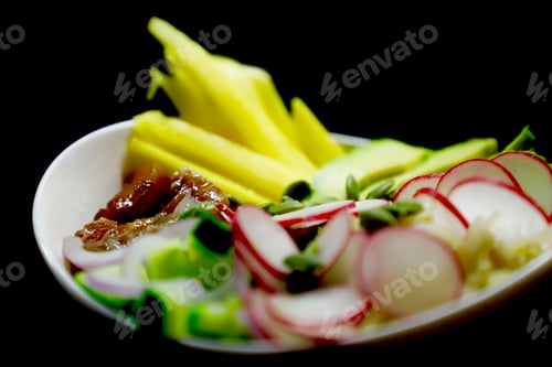 Preview: Bowl with Cut Mango, Radishes, and Other Vegetables