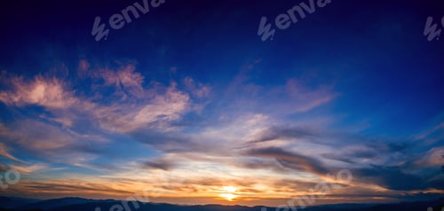 Preview: colorful sky with sun background in mountains