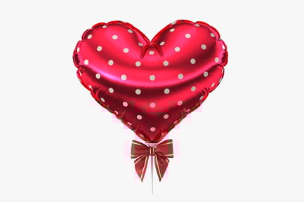 Visualização: Balão de coração de folha de bolinhas vermelhas com laço