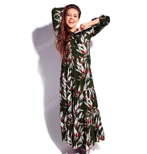 Preview: Portrait of young funny brunette woman posing in studio