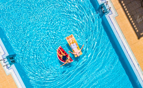 Preview: Aerial top vertical view of people old senior couple enjoying the retired lifestyle lay down