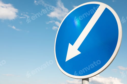 Preview: Close-up of Roadsign Keep left against sky