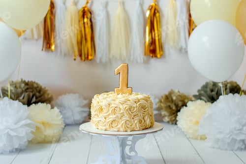 Preview: Festive First Birthday Cake and Party Decorations