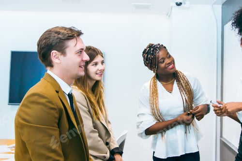 Preview: Professional diverse business people having collaboration team meeting in an office