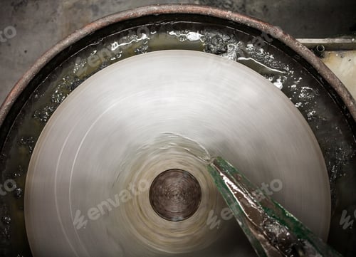 Preview: Rotating Grinding Wheel with Water in Workshop