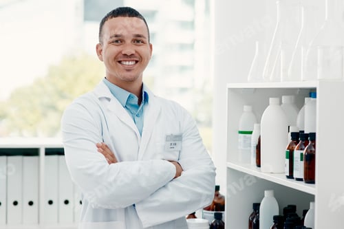 Preview: The superhero of science. Portrait of a confident young scientist working in a modern laboratory.