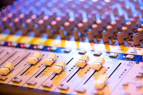 Preview: Close up detail of a professional music mixing deck