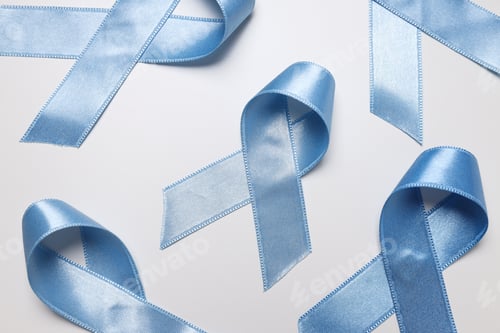Preview: Blue satin ribbons on light background, Movember concept