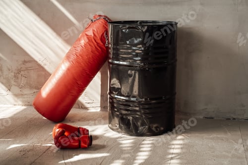Preview: Some sports items in grunge sunny training room
