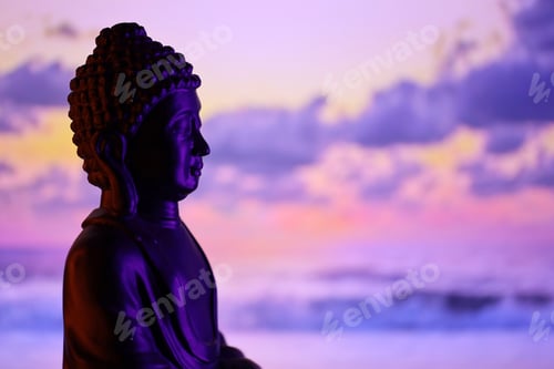 Preview: Buddha Purnima and Vesak day concept, Buddha statue with low key light