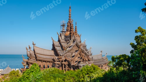 Preview: The Sanctuary of Truth wooden temple in Pattaya Thailand, sculpture of Sanctuary of Truth temple