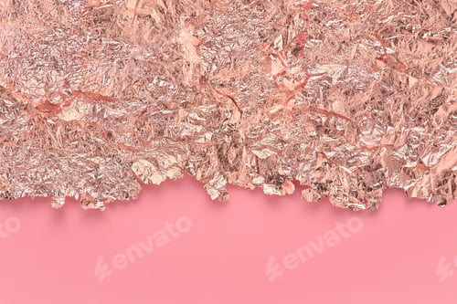Preview: Gold Leaf Border, Torn Foil Edges on Pink, Abstract Background.