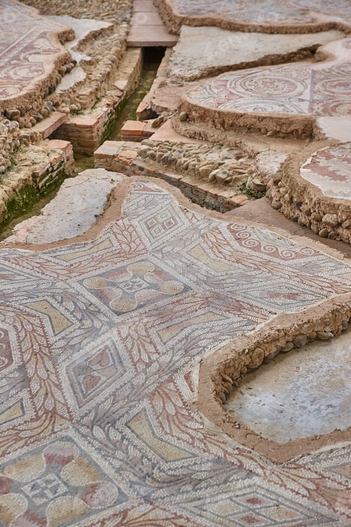 Preview: Roman mosaic tiles and hypocaust in La Olmeda village. Spain