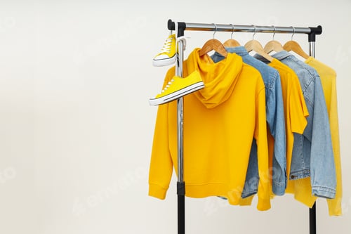 Preview: Wardrobe rack with different clothes, concept of different clothes