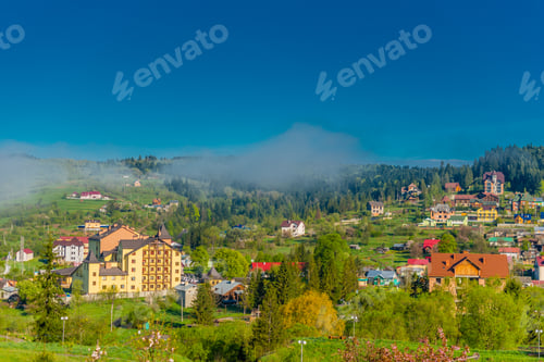 Preview: Beautiful mountain village in the Carpathians after rain on a warm summer day